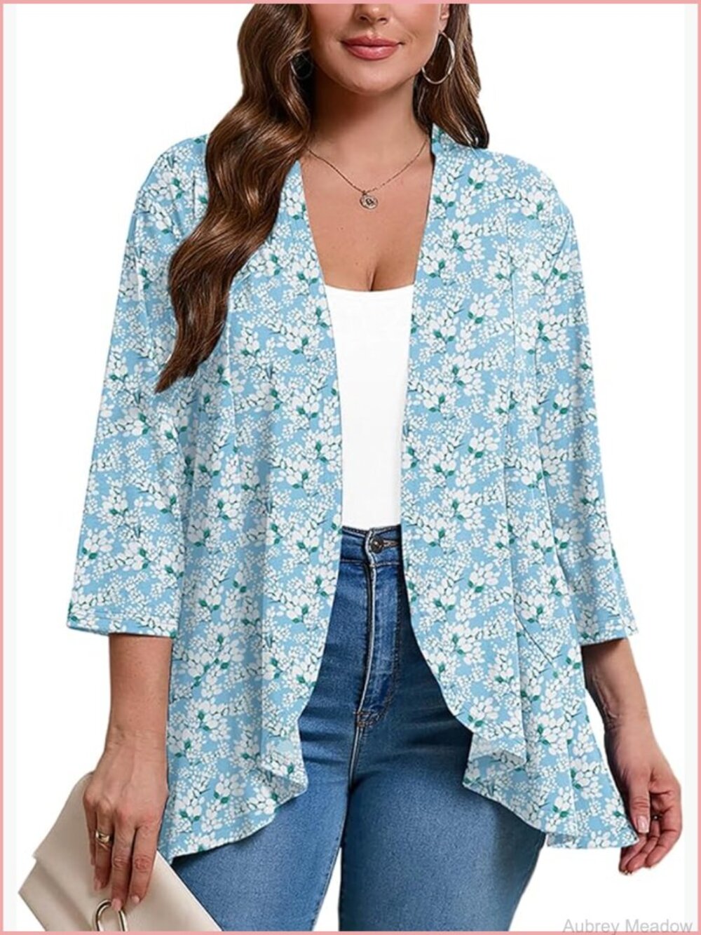 Plus Size 3/4 Sleeve Open Front Cardigan Lightweight Ruffled Wrap